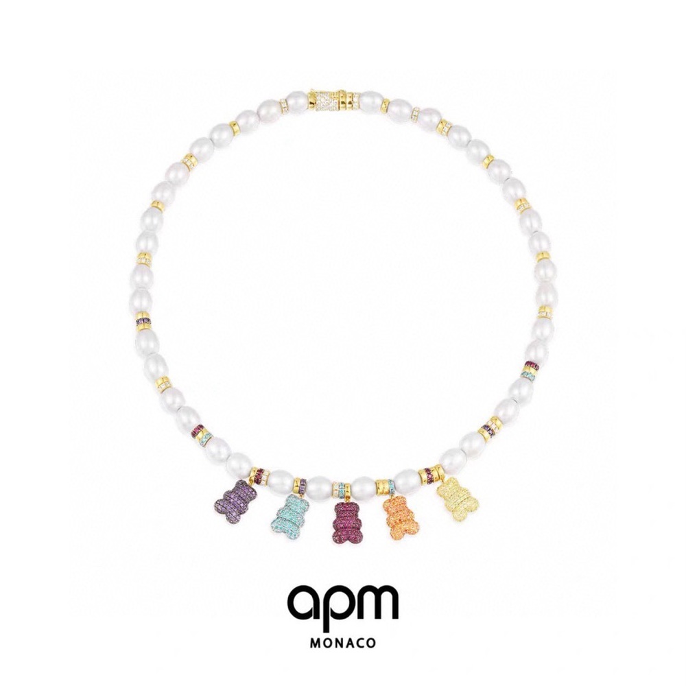APM Monaco Unique YummyBear Colorful Bear Pearl Necklace